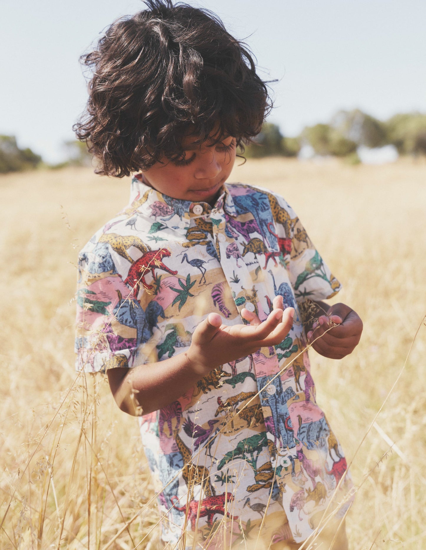 Cotton Linen Shirt-Multi Savannah Scene
