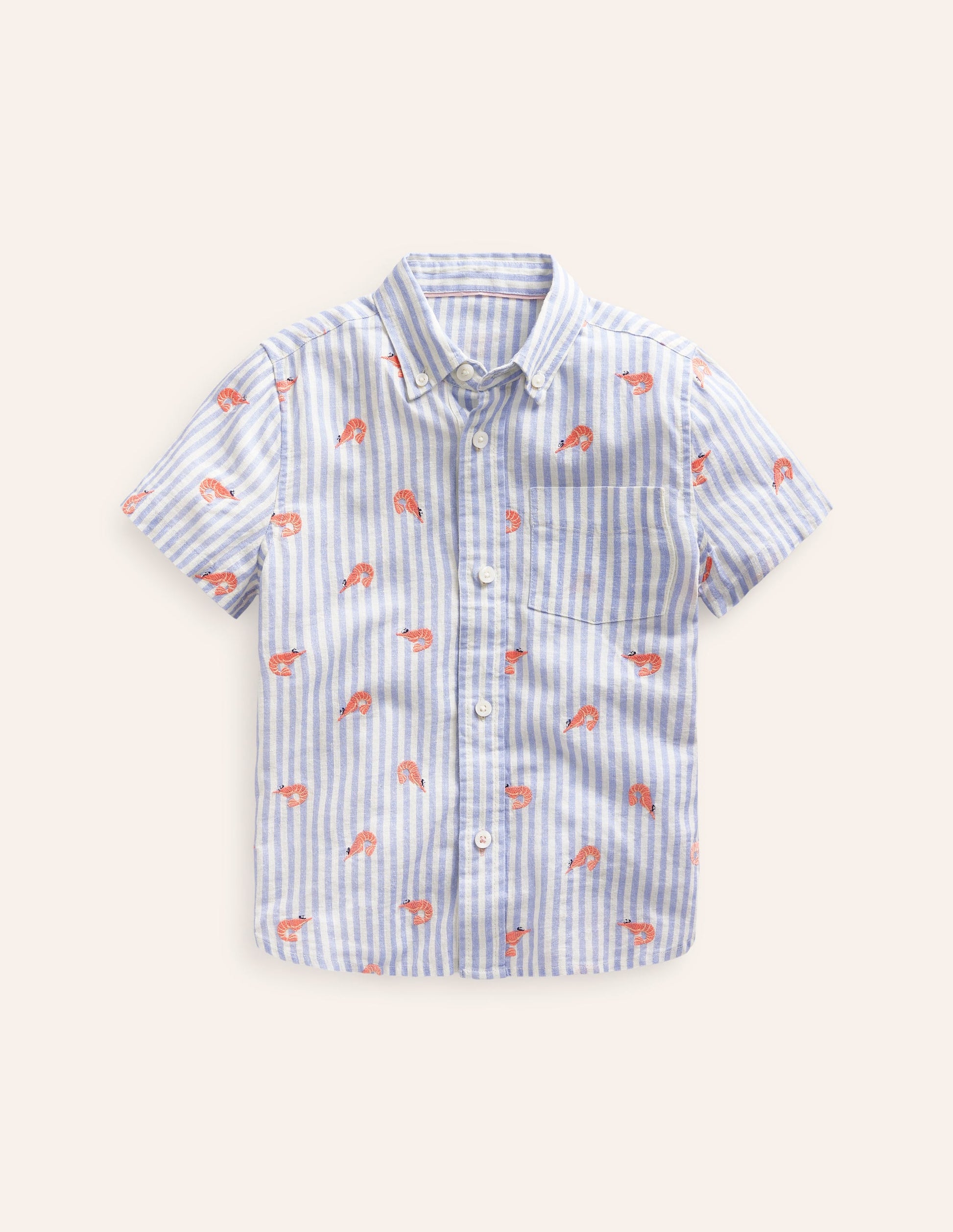 Cotton Linen Shirt-Surf Blue Stripe Prawns-1