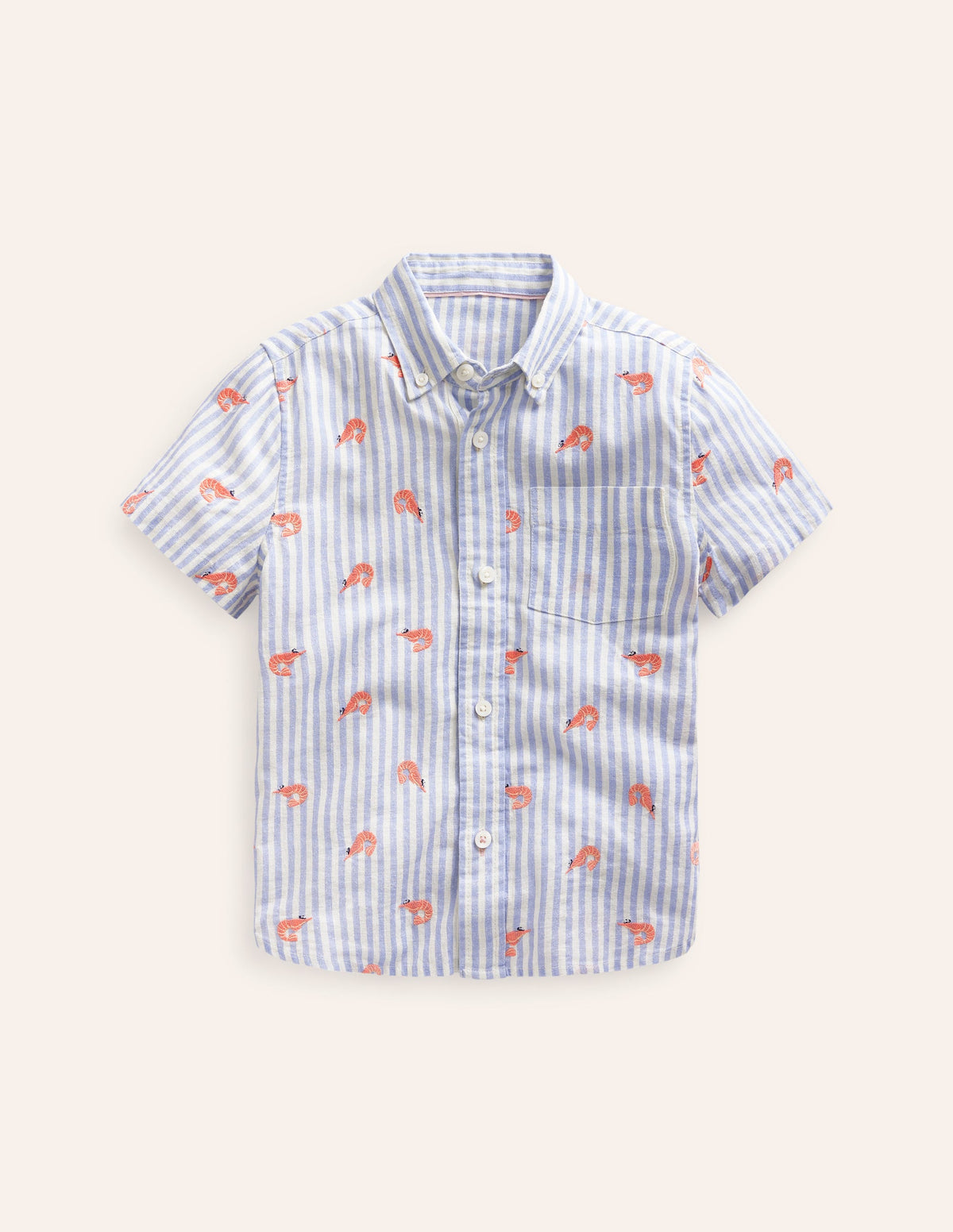Cotton Linen Shirt-Surf Blue Stripe Prawns - Image 1