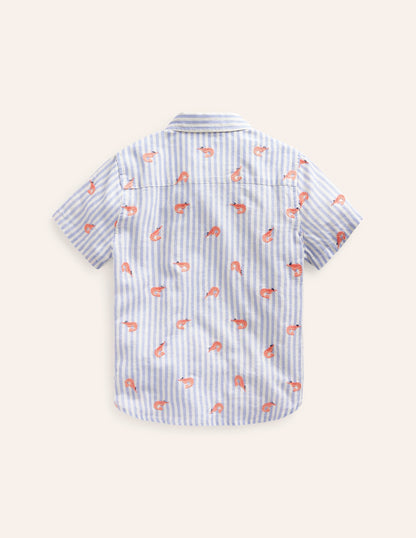 Cotton Linen Shirt-Surf Blue Stripe Prawns-2