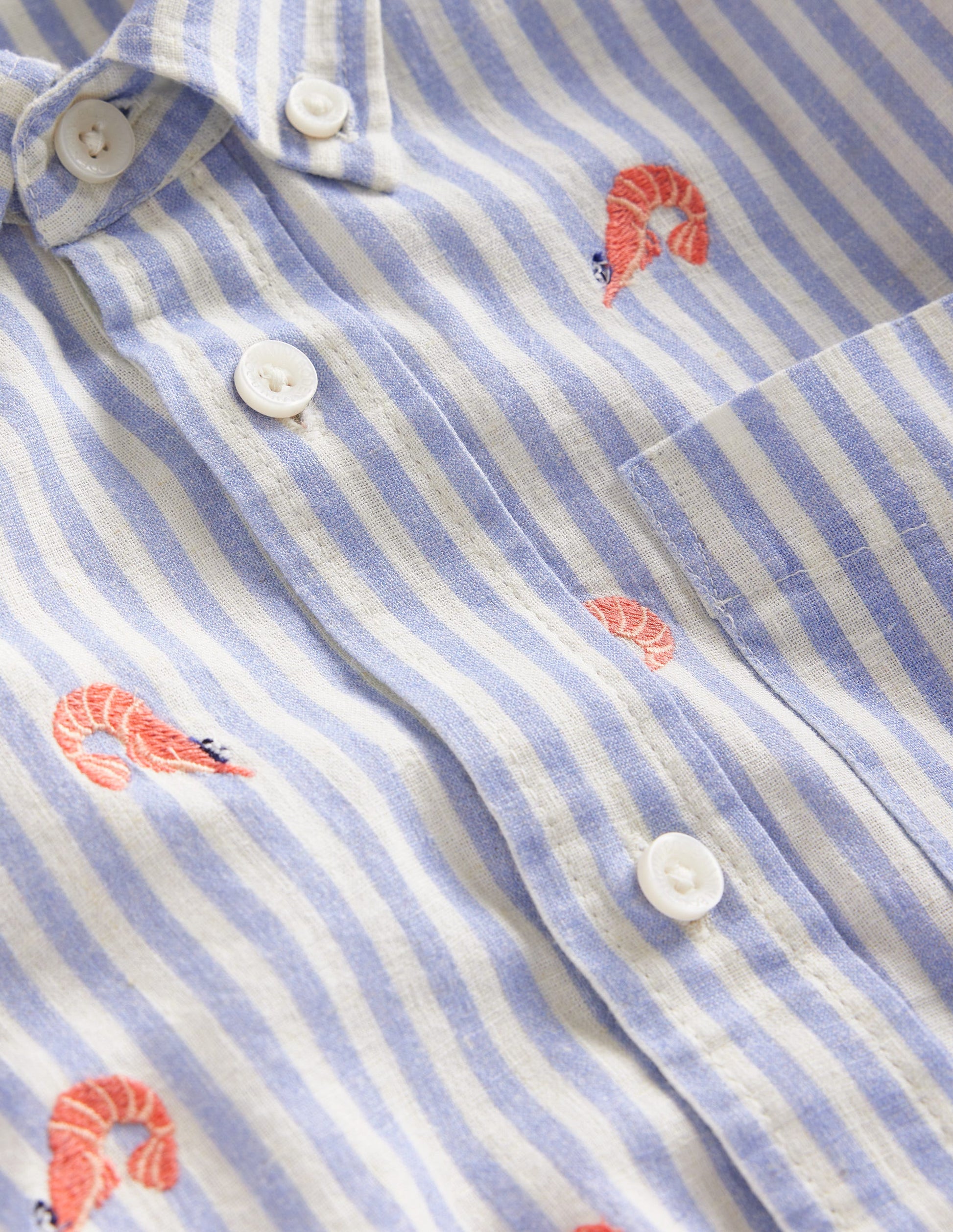 Cotton Linen Shirt-Surf Blue Stripe Prawns-3