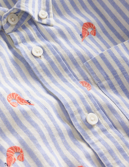 Cotton Linen Shirt-Surf Blue Stripe Prawns-3