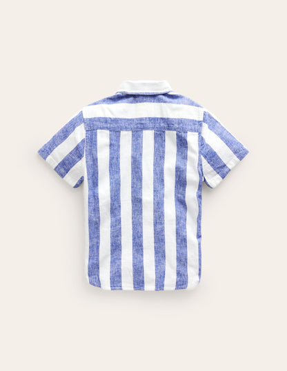 Cotton Linen Shirt-Sapphire Blue / Ivory Stripe-2