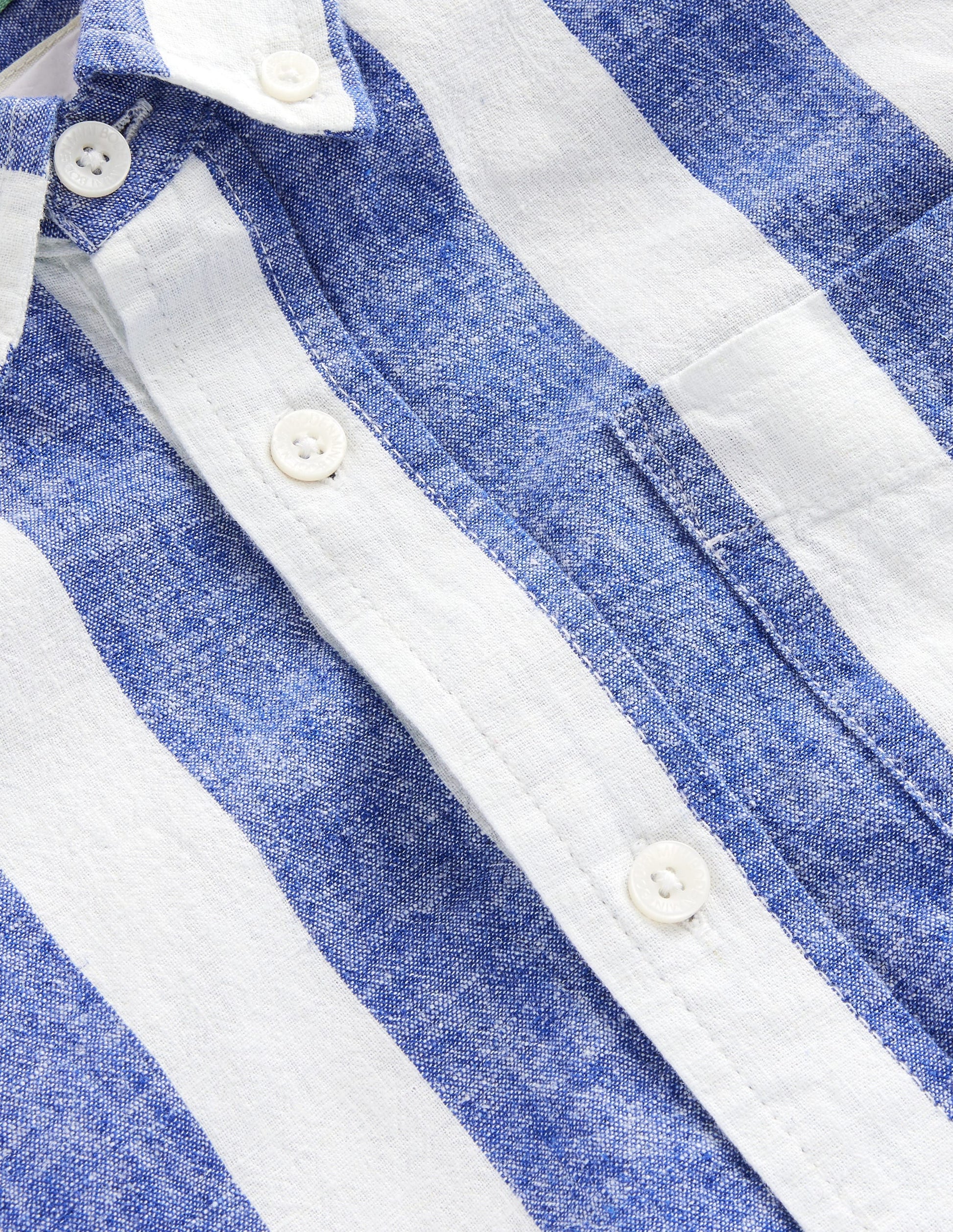 Cotton Linen Shirt-Sapphire Blue / Ivory Stripe-3