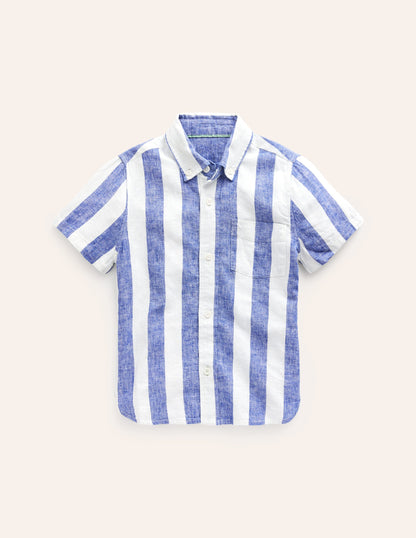 Cotton Linen Shirt-Sapphire Blue / Ivory Stripe-1