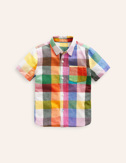 Cotton Linen Shirt-Bright Neon Multigingham-2