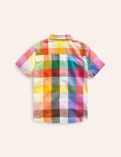 Cotton Linen Shirt-Bright Neon Multigingham-3