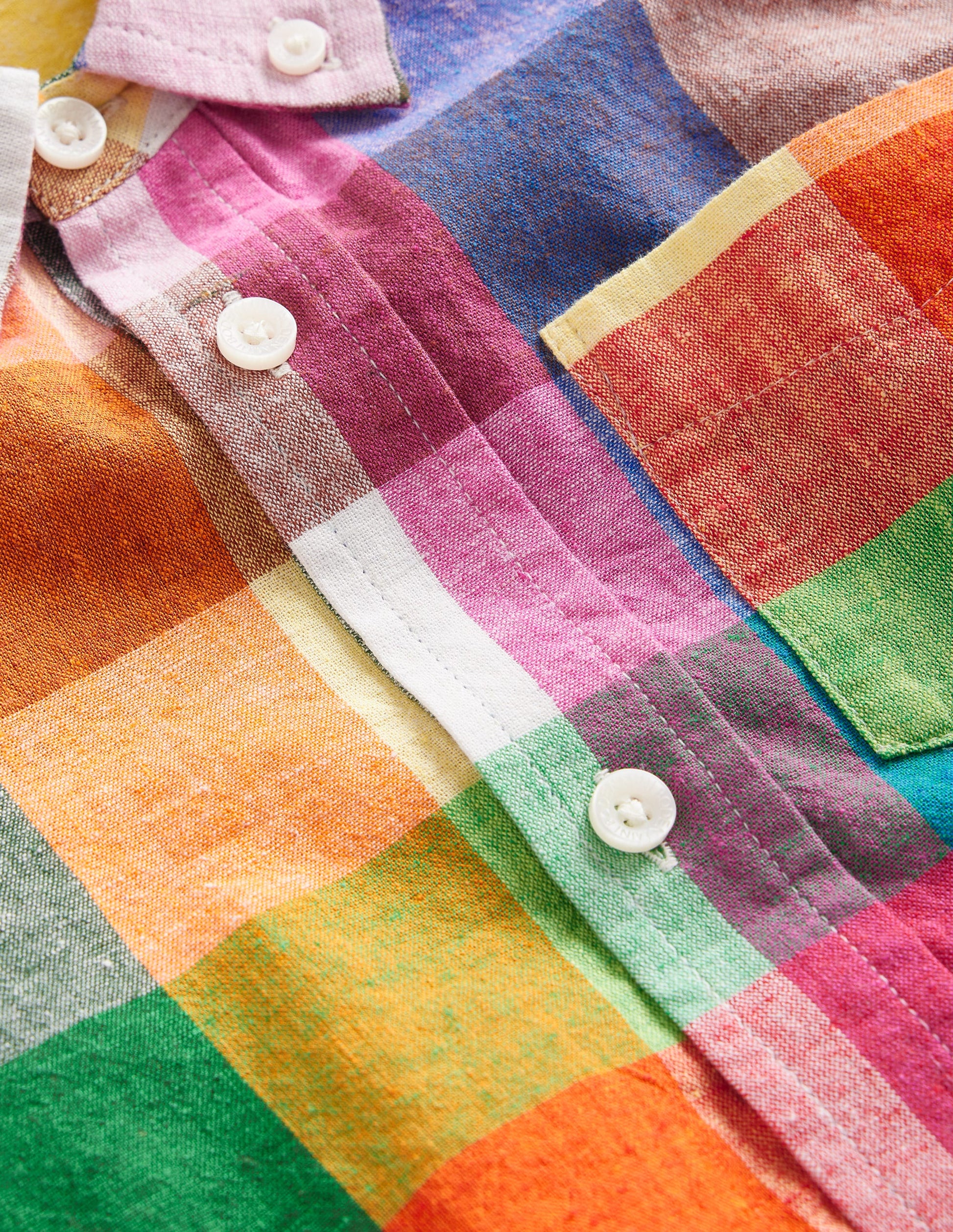 Cotton Linen Shirt-Bright Neon Multigingham-4