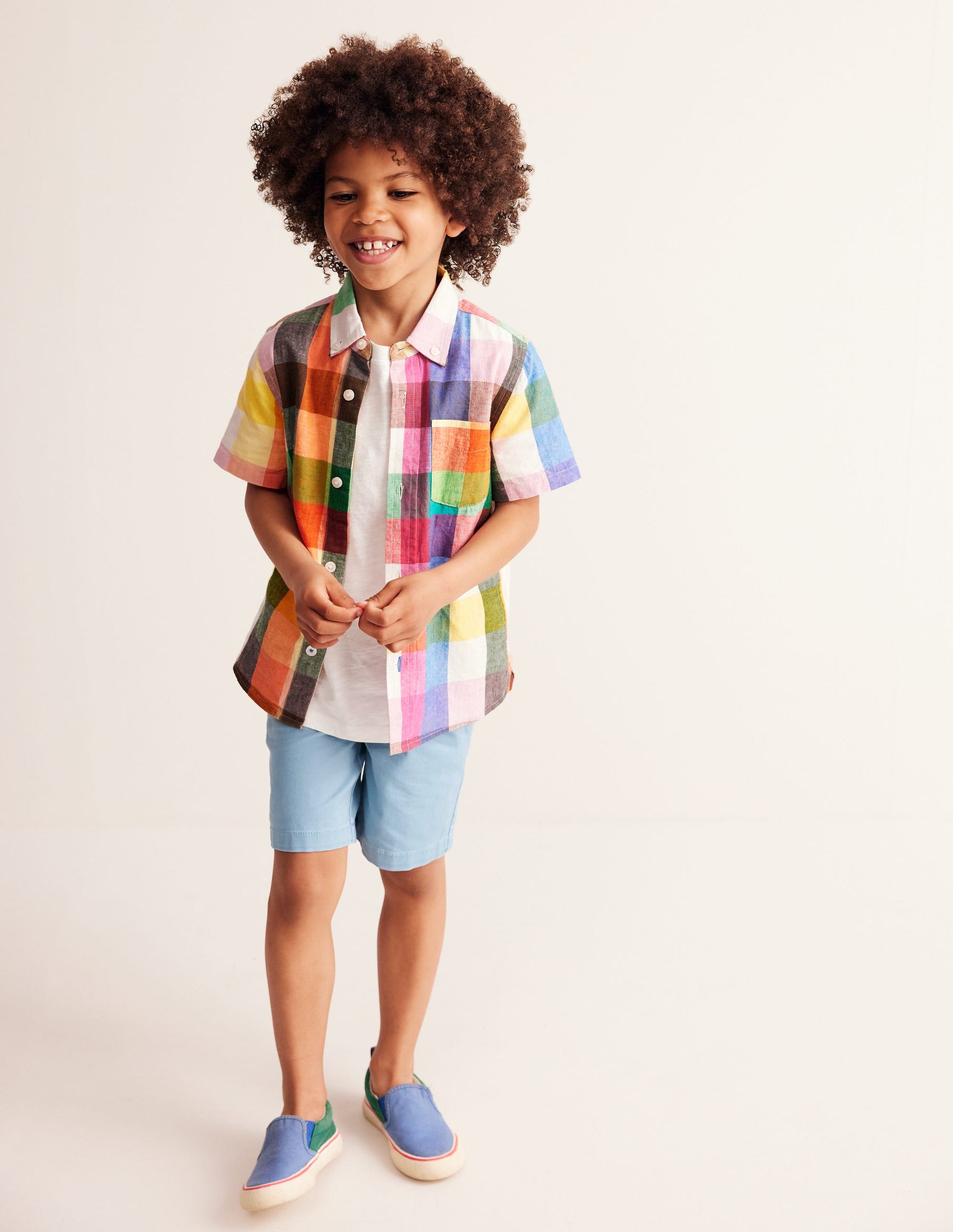 Cotton Linen Shirt-Bright Neon Multigingham-1