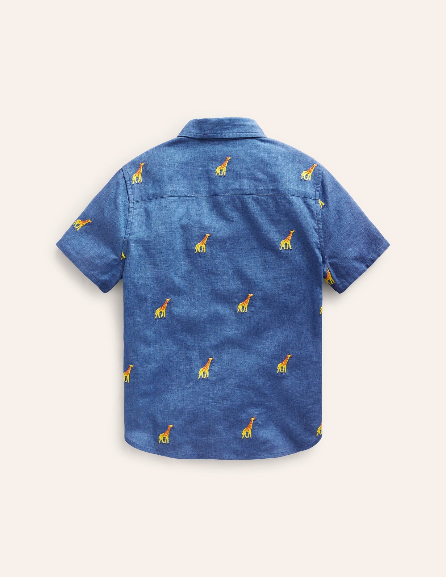 Cotton Linen Shirt-Chambray Giraffe Embroidery