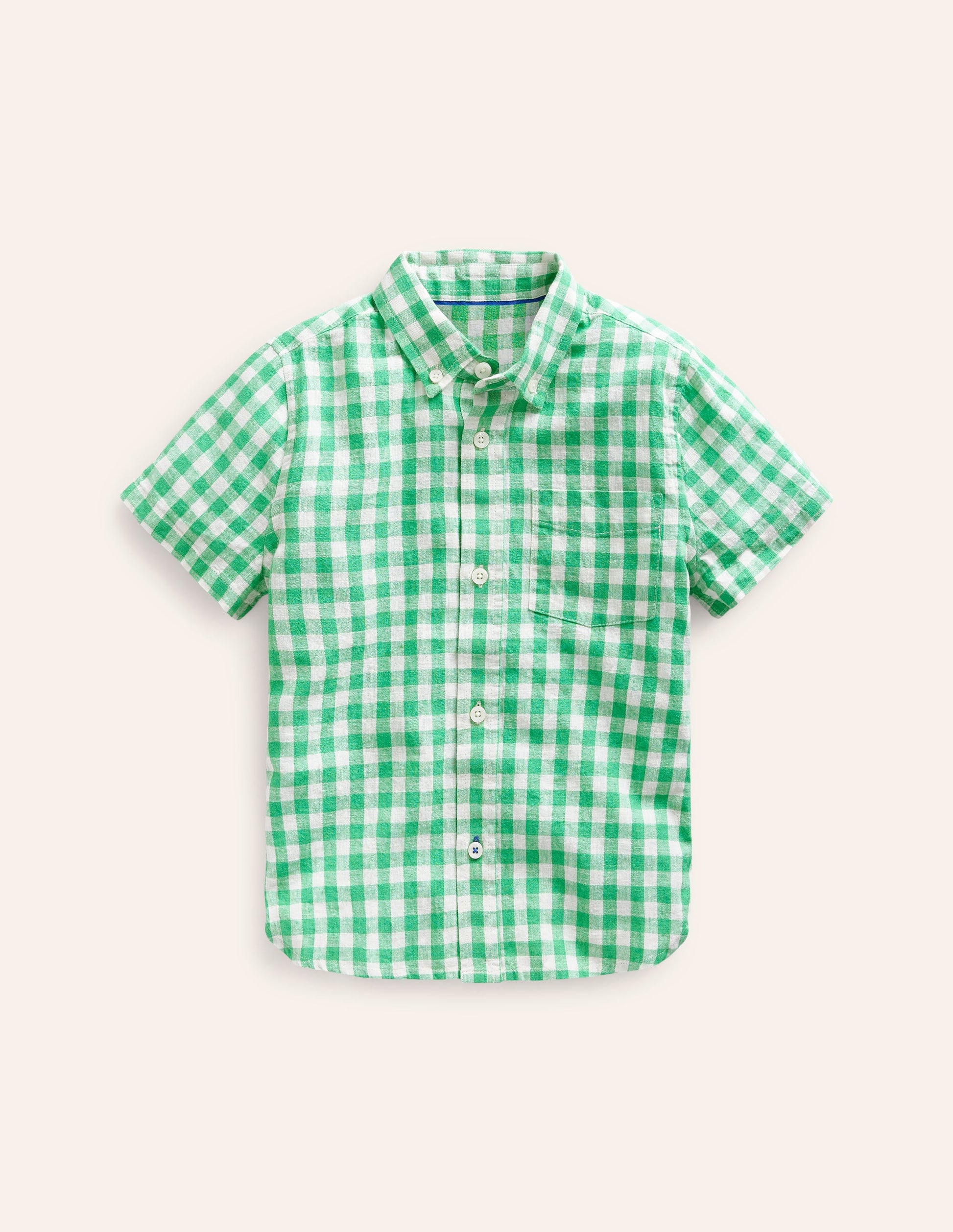 Cotton Linen Shirt-Pea Green Gingham-2