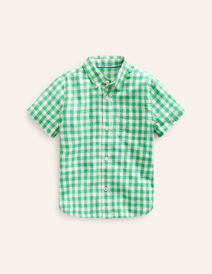 Cotton Linen Shirt-Pea Green Gingham-2