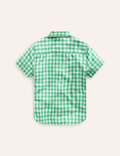 Cotton Linen Shirt-Pea Green Gingham-3