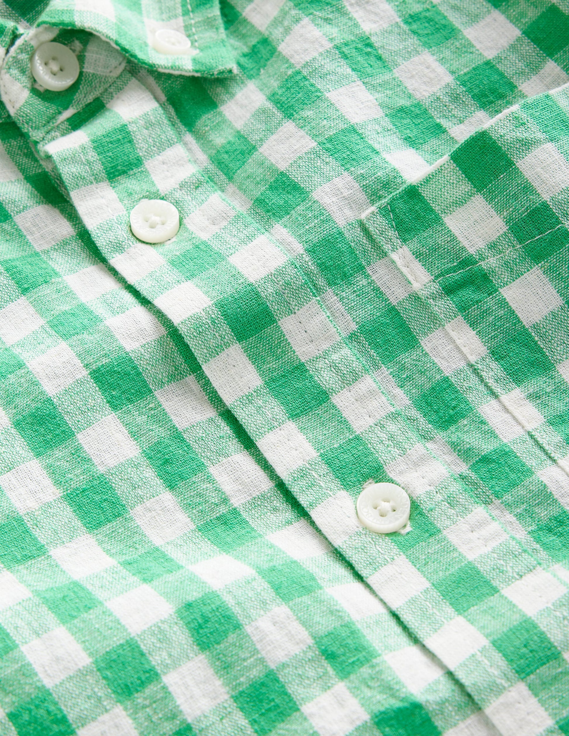 Cotton Linen Shirt-Pea Green Gingham-4