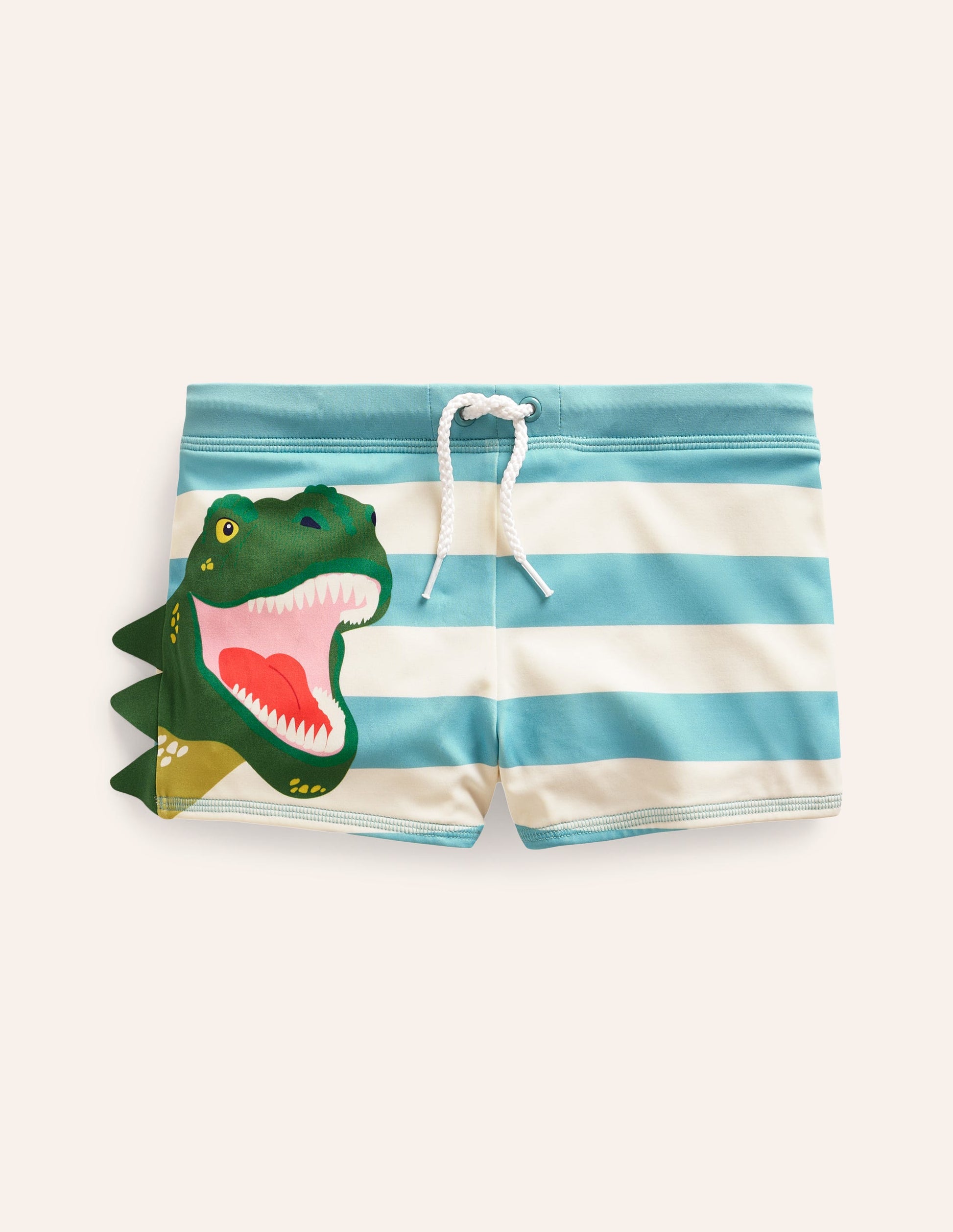Swim Trunks-Aqua Sea/ Ivory Stripe Dino-1