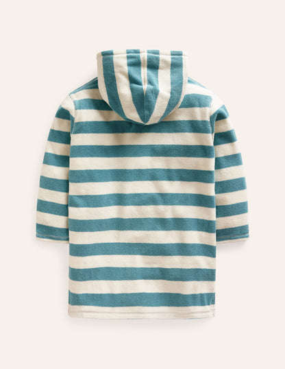 Appliqué Towelling Throw-on-Aqua Sea Blue/ Ivory Stripe-2