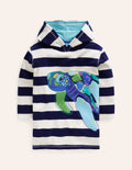 Appliqué Towelling Throw-on-College Navy/Ivory Turtle