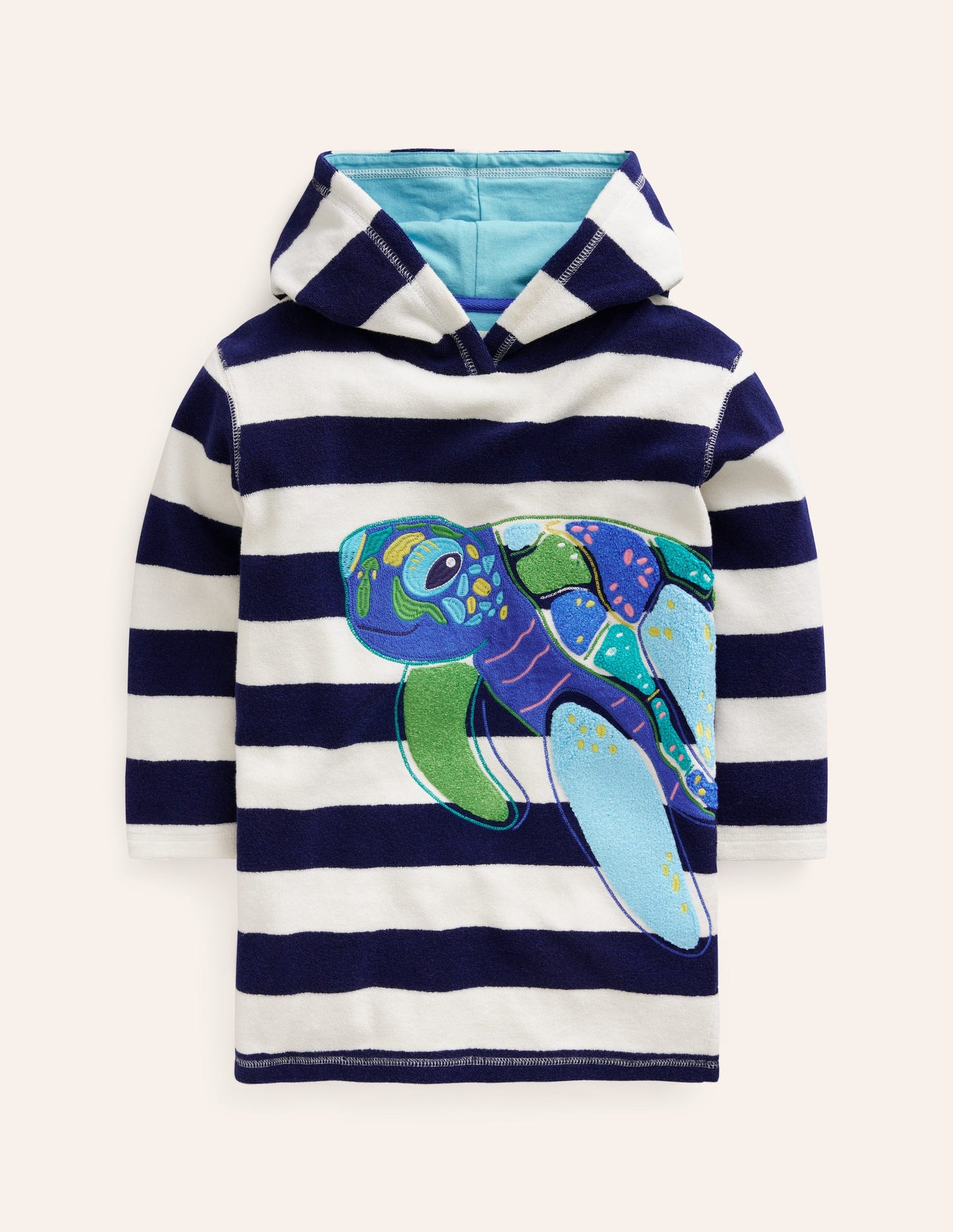 Appliqué Towelling Throw-on-College Navy/Ivory Turtle