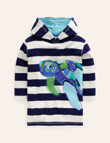 Appliqué Towelling Throw-on-College Navy/Ivory Turtle