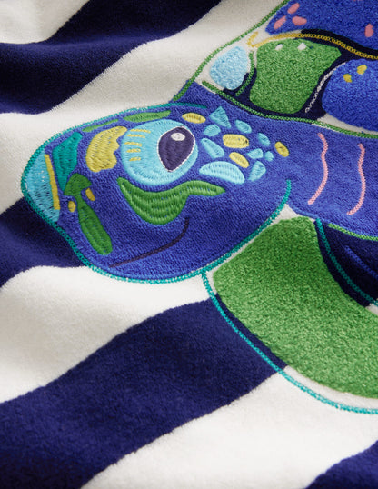 Appliqué Towelling Throw-on-College Navy/Ivory Turtle-4