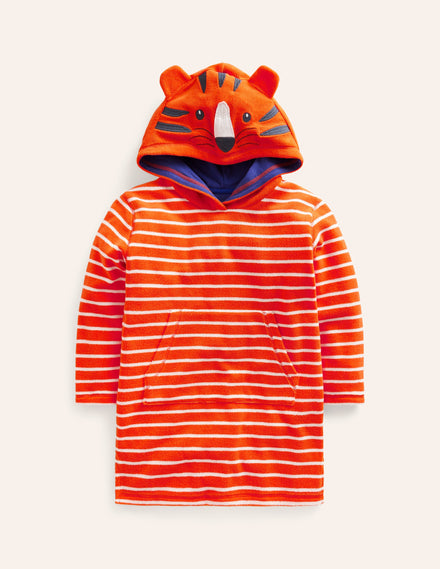 Appliqué Towelling Throw-on-Mandarin Orange/ Ivory Stripe