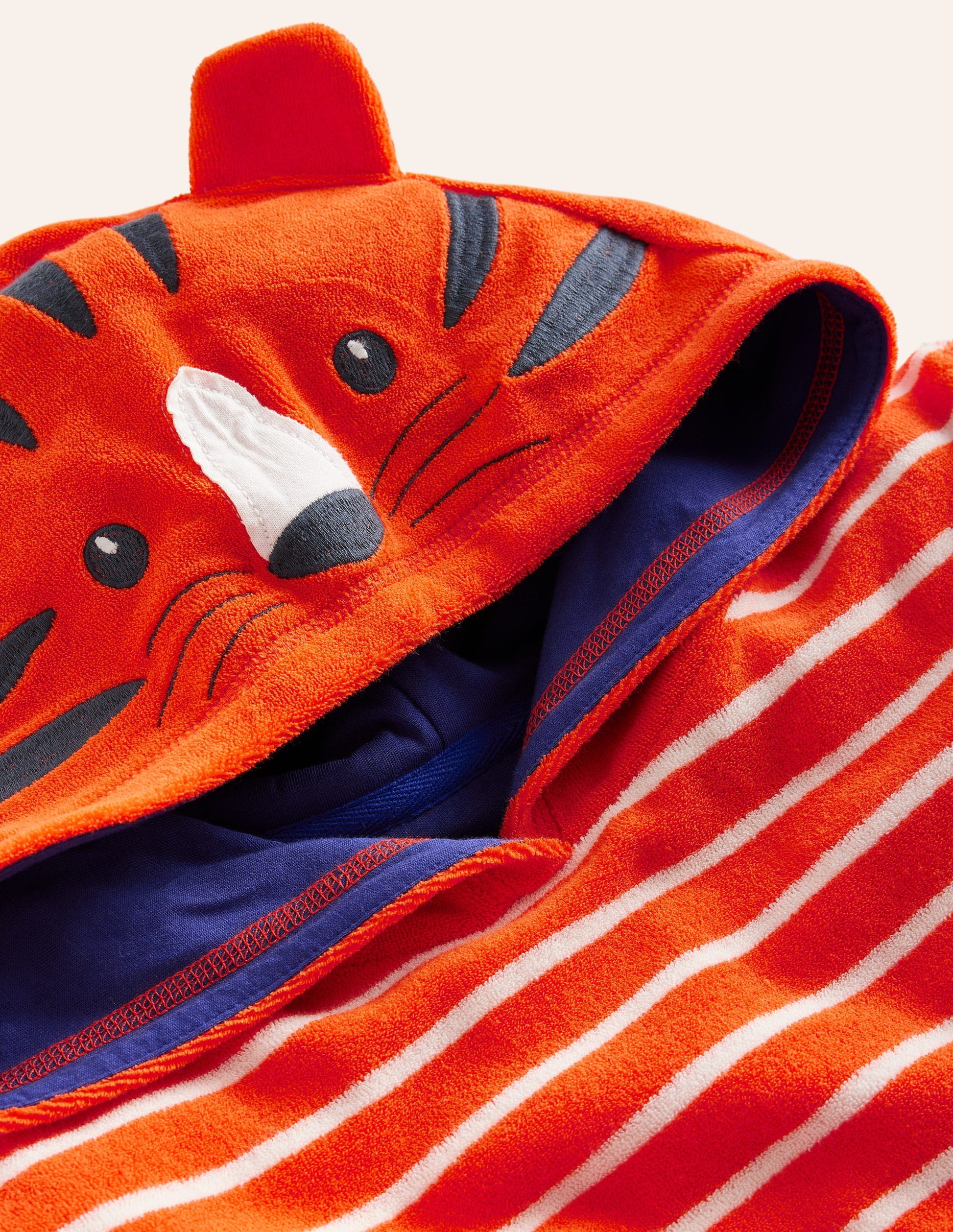Appliqué Towelling Throw-on-Mandarin Orange/ Ivory Stripe-4