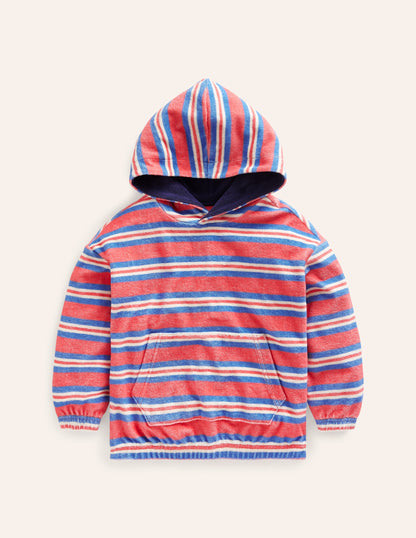 Towelling Hoodie-Jam Red/ Cabana Blue Stripe