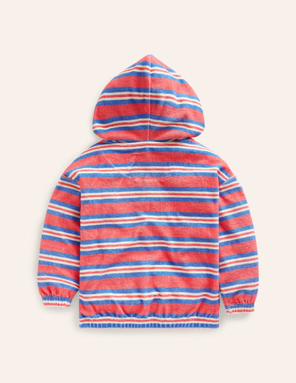 Towelling Hoodie-Jam Red/ Cabana Blue Stripe