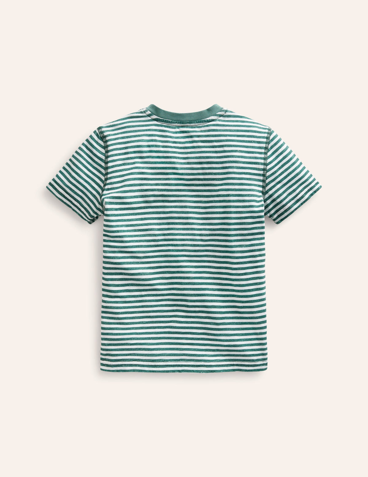 Washed Cotton Henley T-shirt-Green Spruce/ Ivory Stripe - Image 2