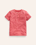 Washed Cotton Henley T-shirt-Jam Red