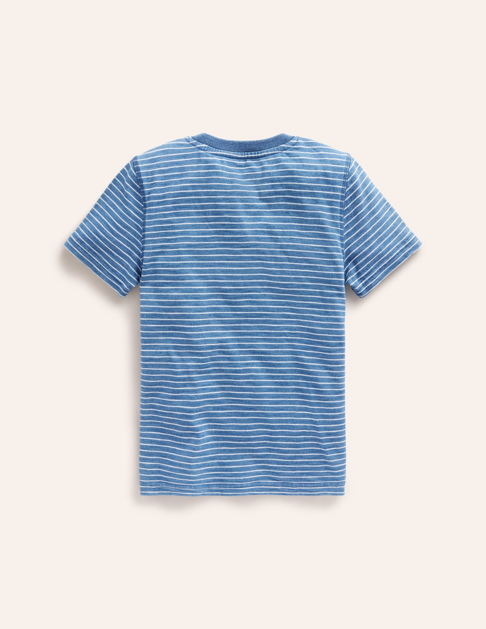Washed Cotton Henley T-shirt-Indigo Stripe-2