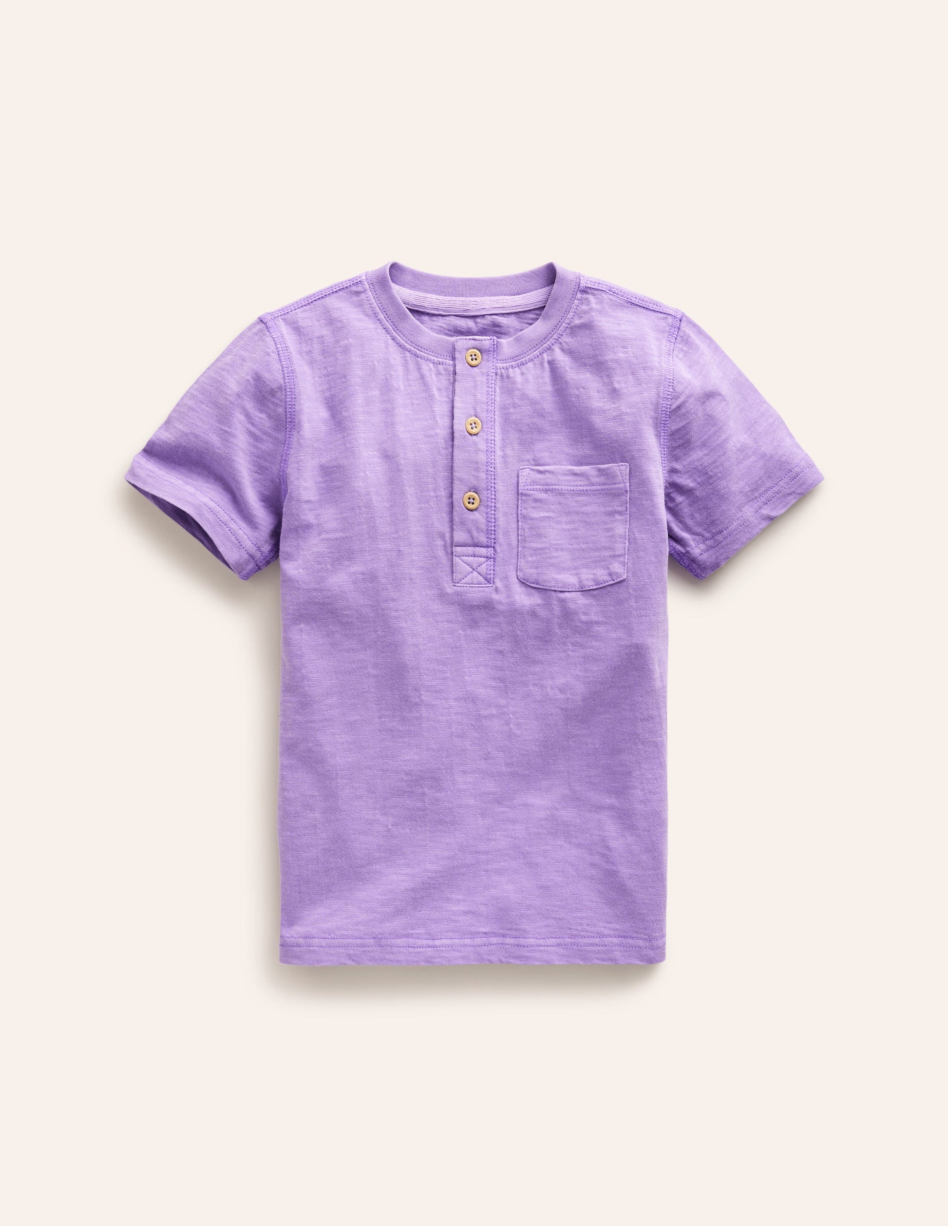 Washed Cotton Henley T-shirt-Soft Lavender-1