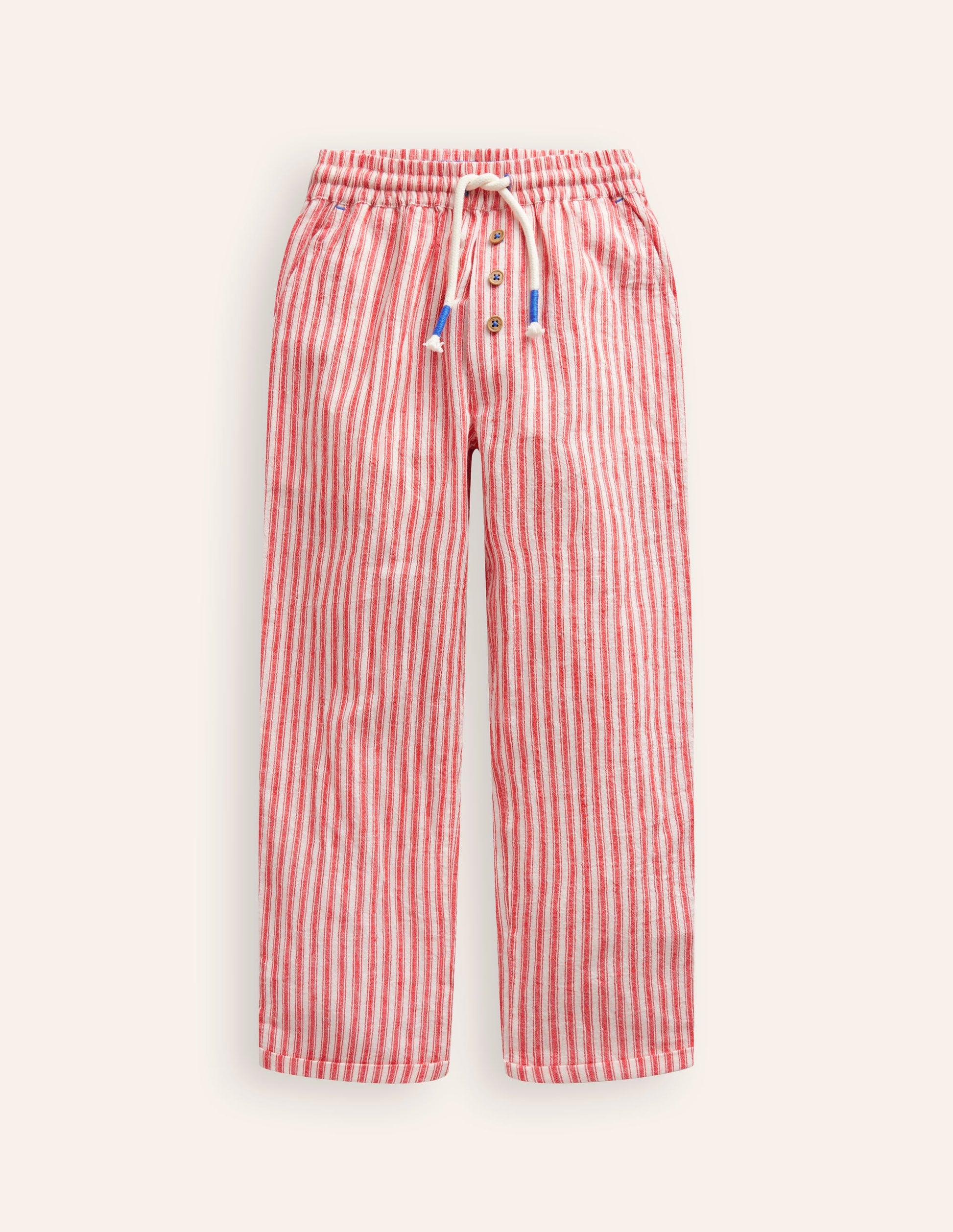 Summer Pull-On Trousers-Strawberry Tart Red Ticking-1