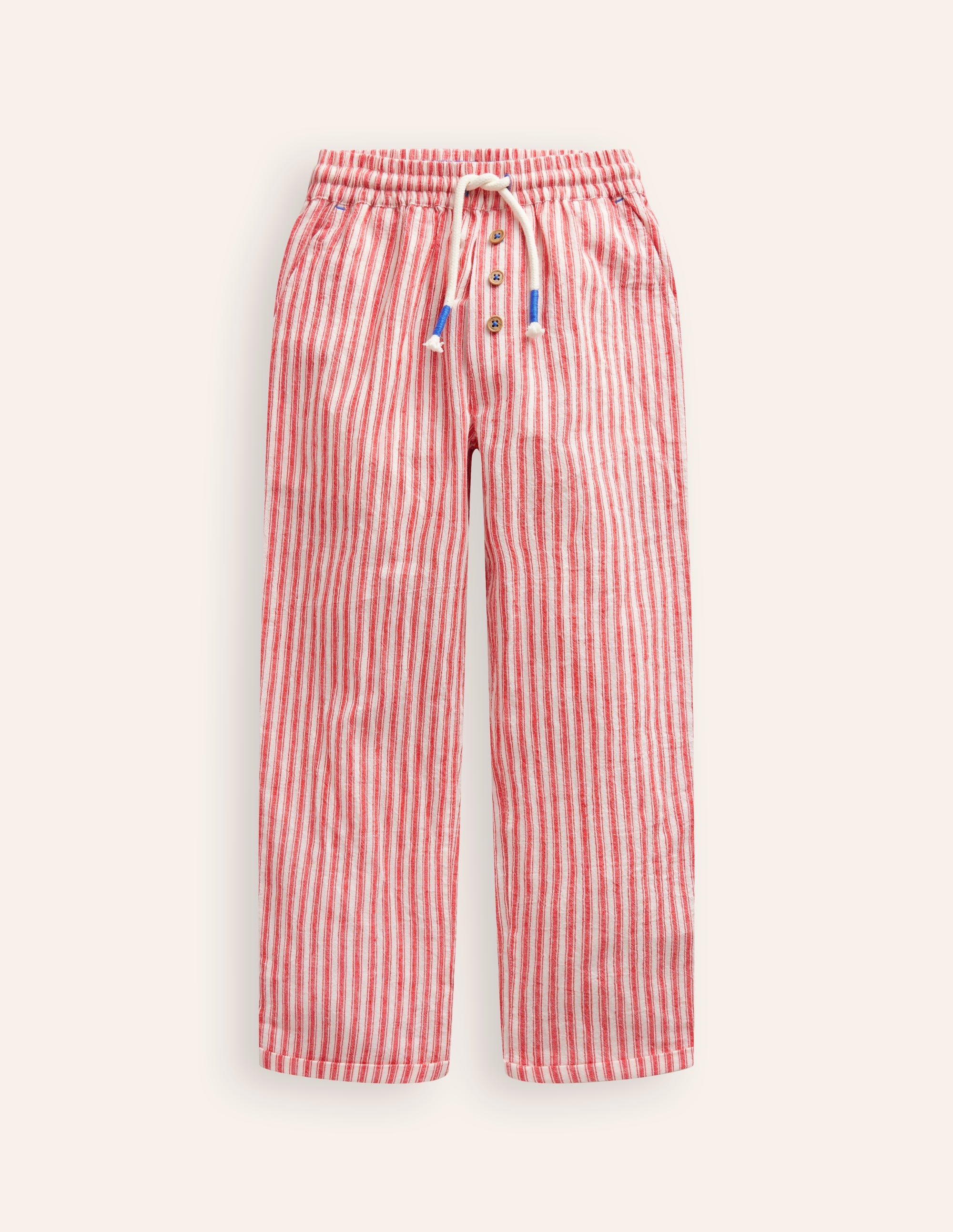 Summer Pull-On Trousers-Strawberry Tart Red Ticking - Image 1