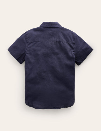 Cotton Linen Shirt-Navy