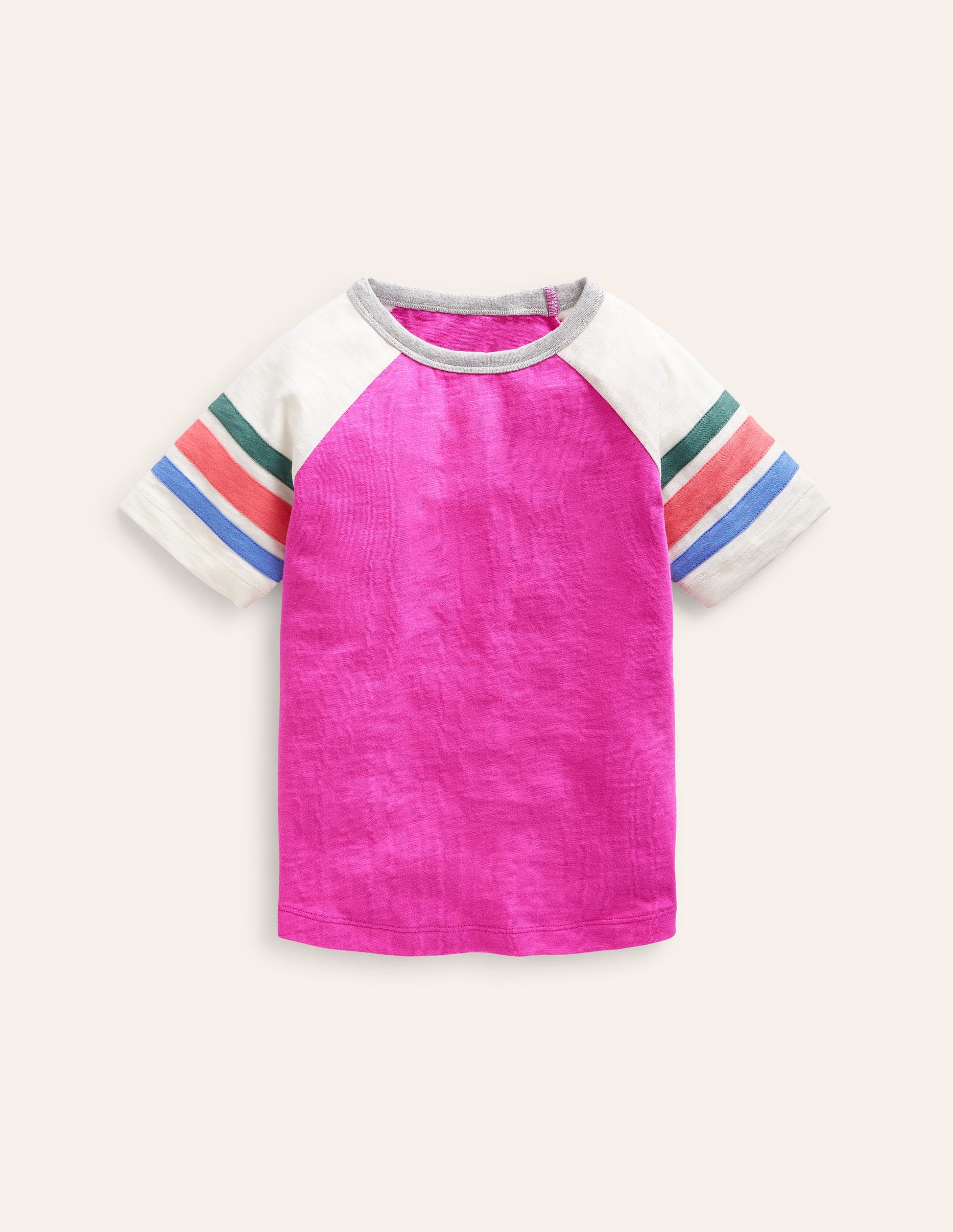 Short Sleeve Raglan T-shirt-Penelope Pink/ Rainbow Stripe-1