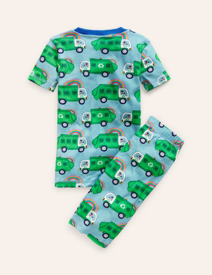 Snug Short John Pyjamas-Green Recycling Trucks