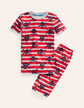 Snug Short John Pyjamas-Salsa Red Skull Stripe