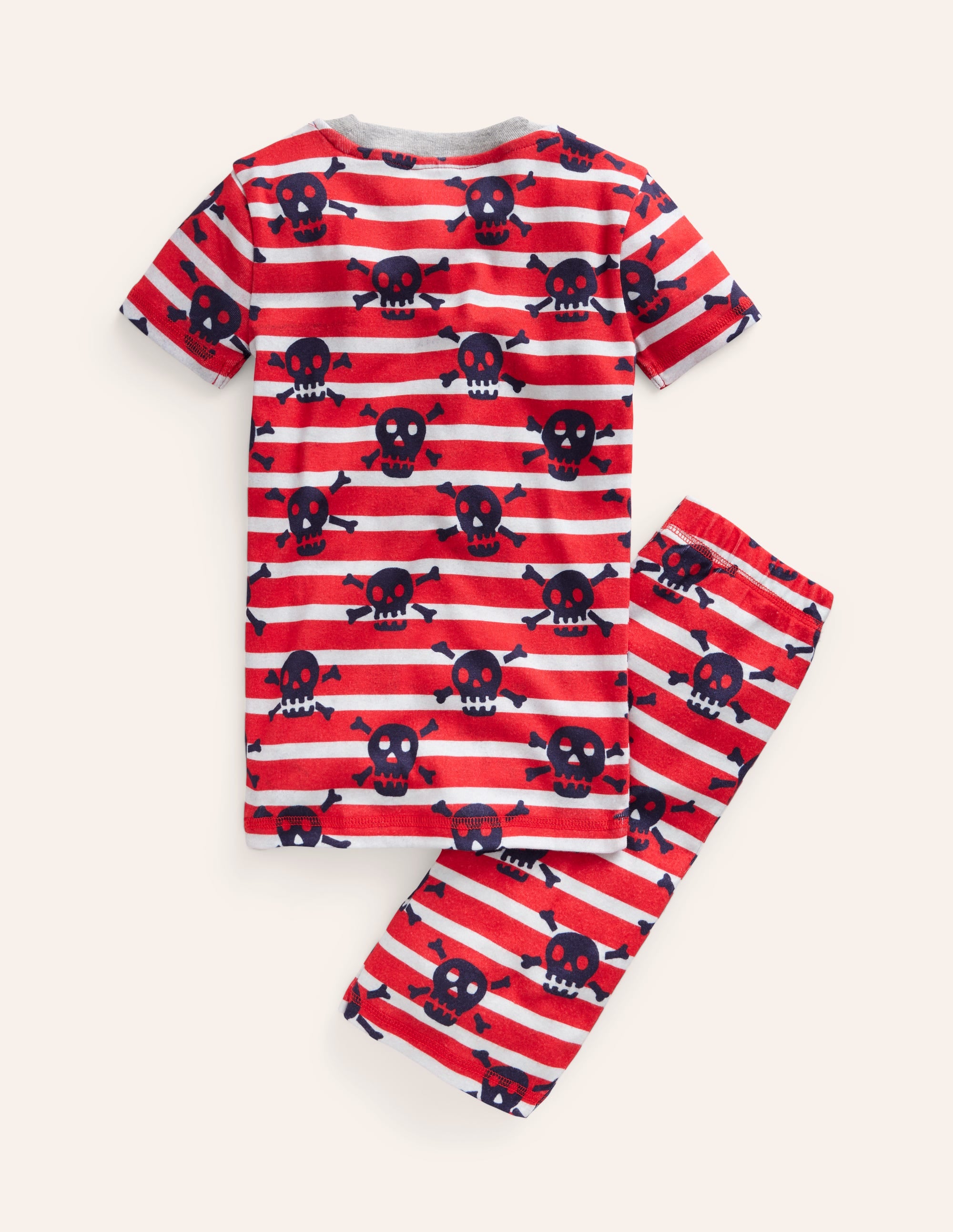 Snug Short John Pyjamas-Salsa Red Skull Stripe - Image 2