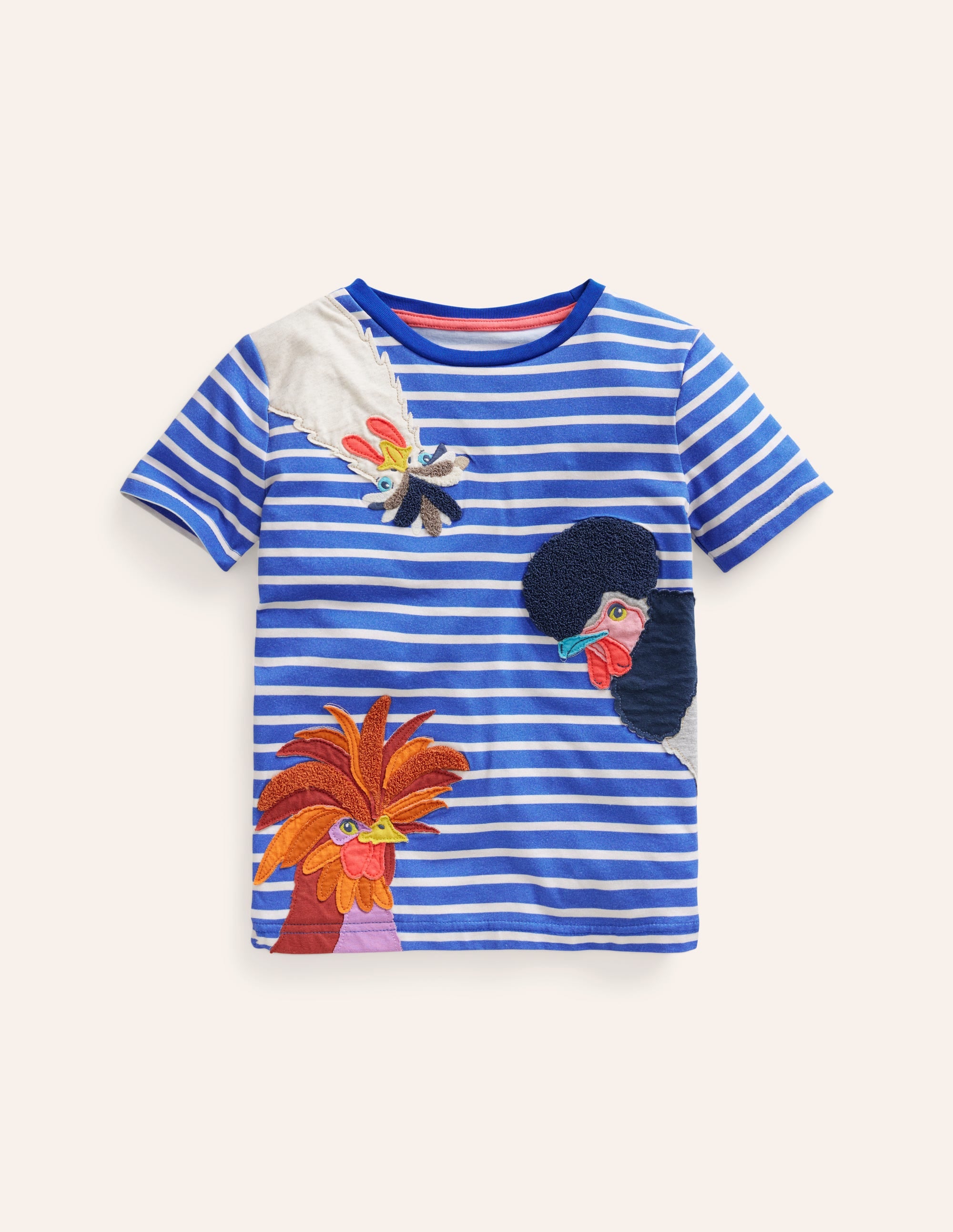 Appliqué Textured T-shirt-Wisteria Blue/Ivory Cockerels - Image 1