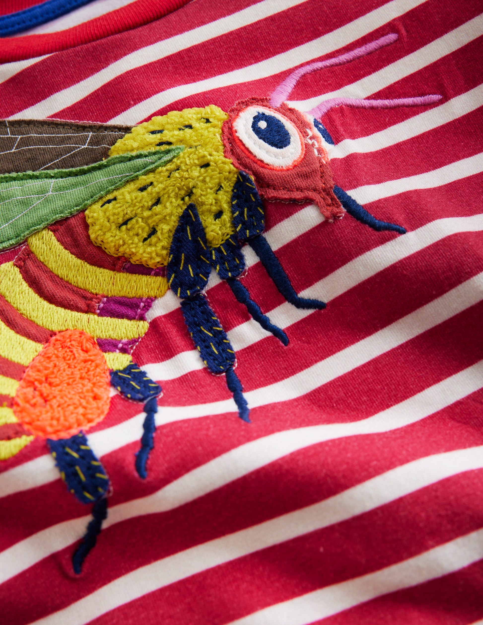 Appliqué Textured T-shirt-Jam Red/Ivory Bugs-4