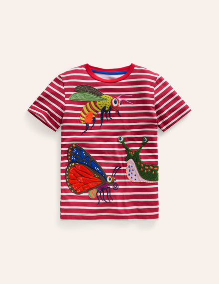 Appliqué Textured T-shirt-Jam Red/Ivory Bugs