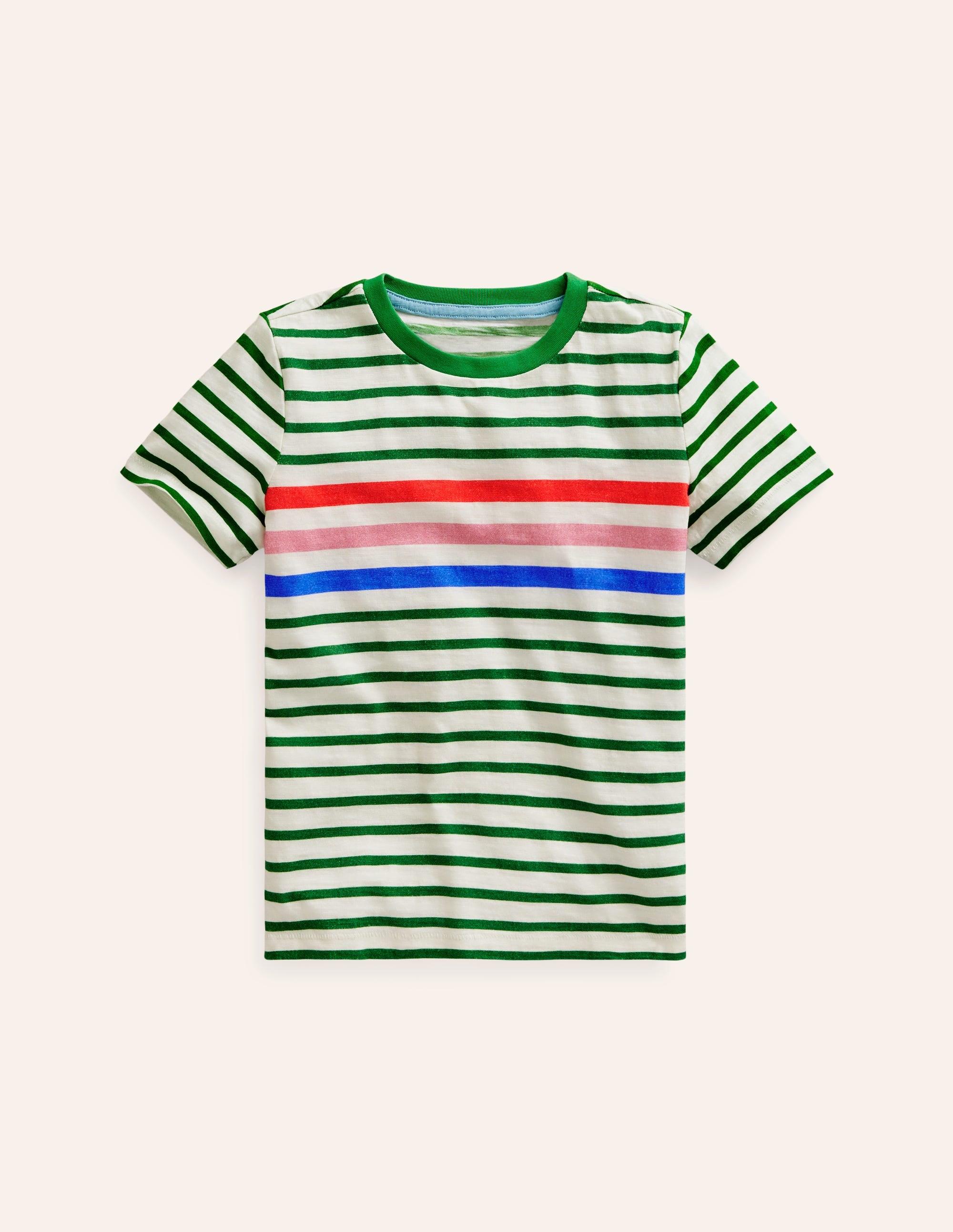 Rainbow Stripe Slub T-shirt-Highland Green Multi Stripe - Image 1
