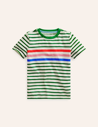 Rainbow Stripe Slub T-shirt-Highland Green Multi Stripe