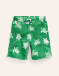 Towelling Sweat Shorts-Pea Green Turtles