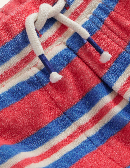 Towelling Sweat Shorts-Jam Red/ Cabana Blue Stripe