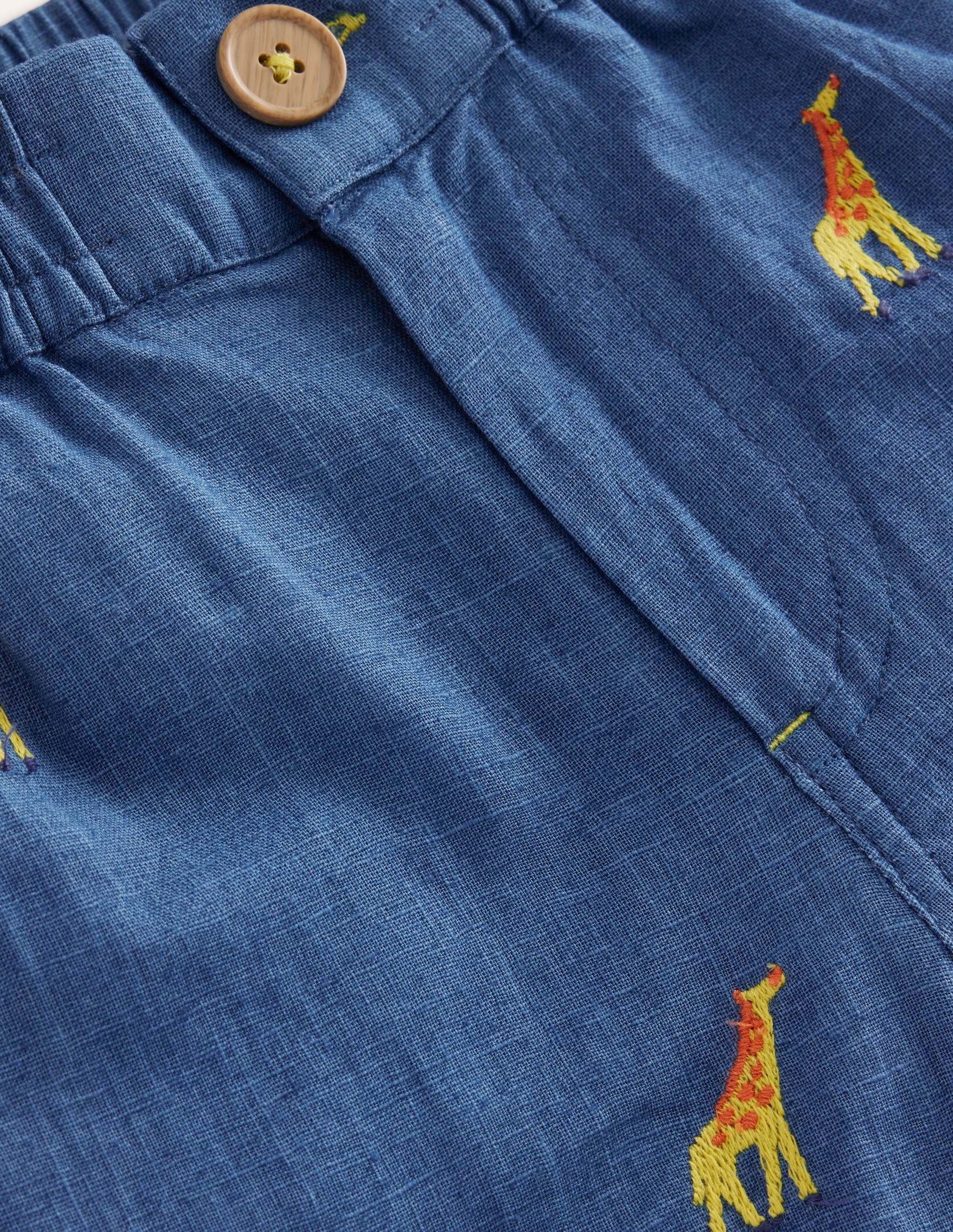 Smart Roll Up Shorts-Chambray Giraffe Embroidery - Image 3