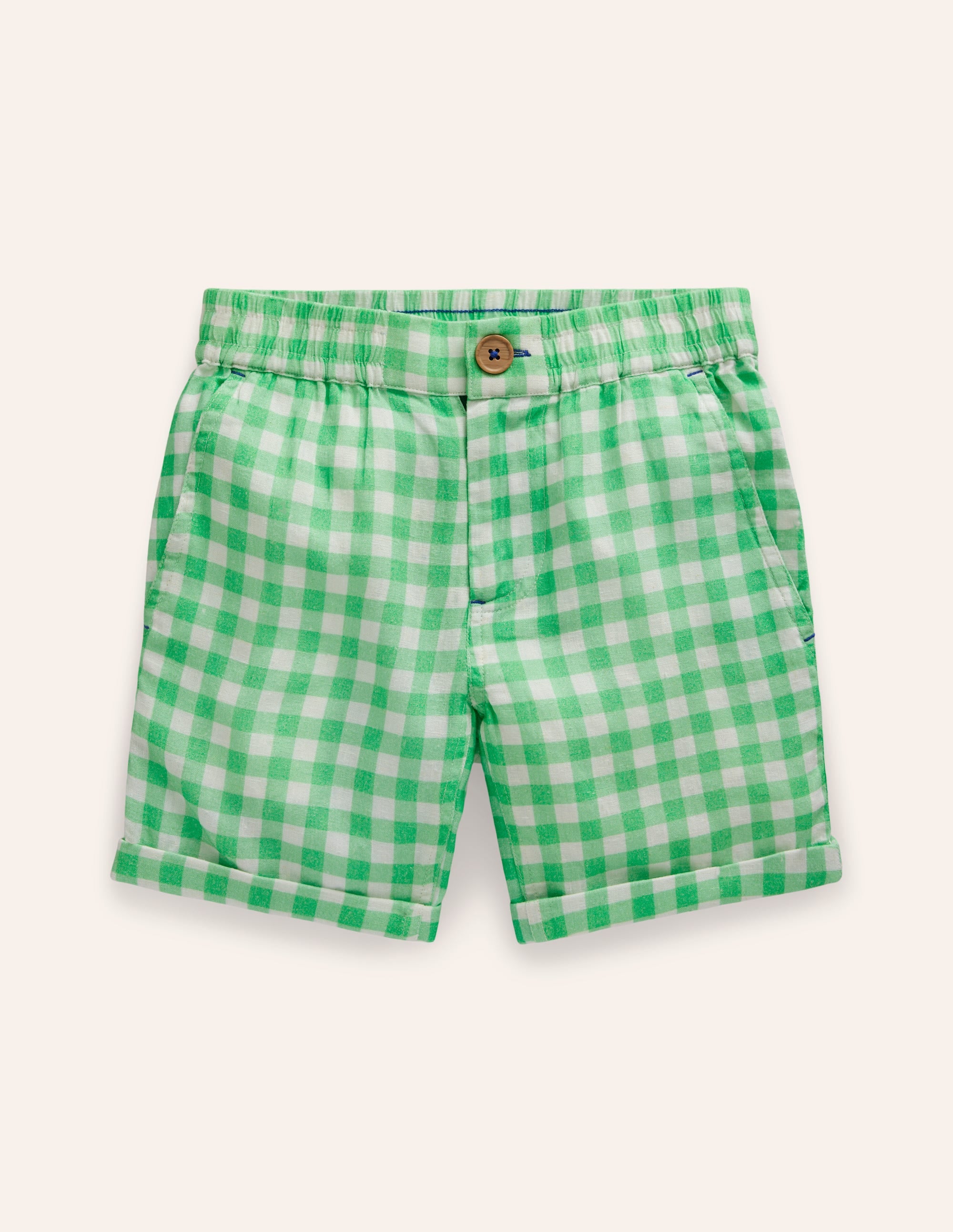 Smart Roll Up Shorts-Pea Green Gingham - Image 3