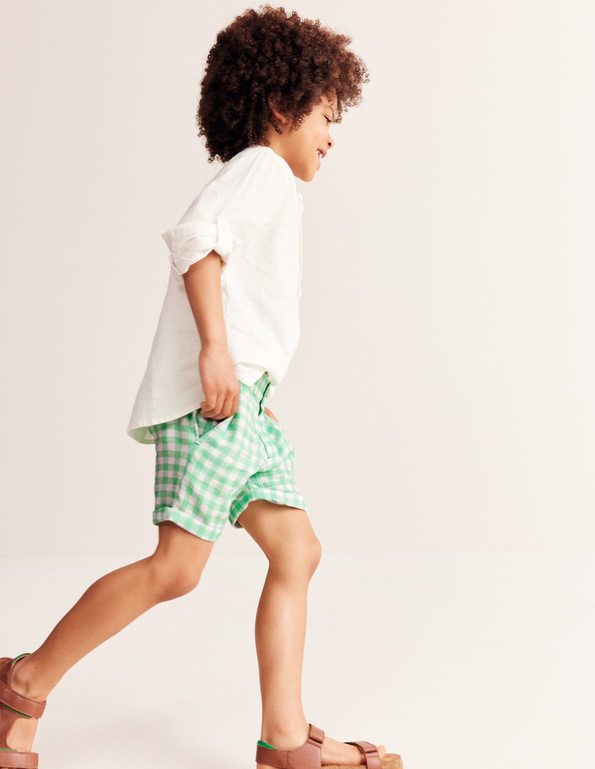 Smart Roll Up Shorts-Pea Green Gingham-1