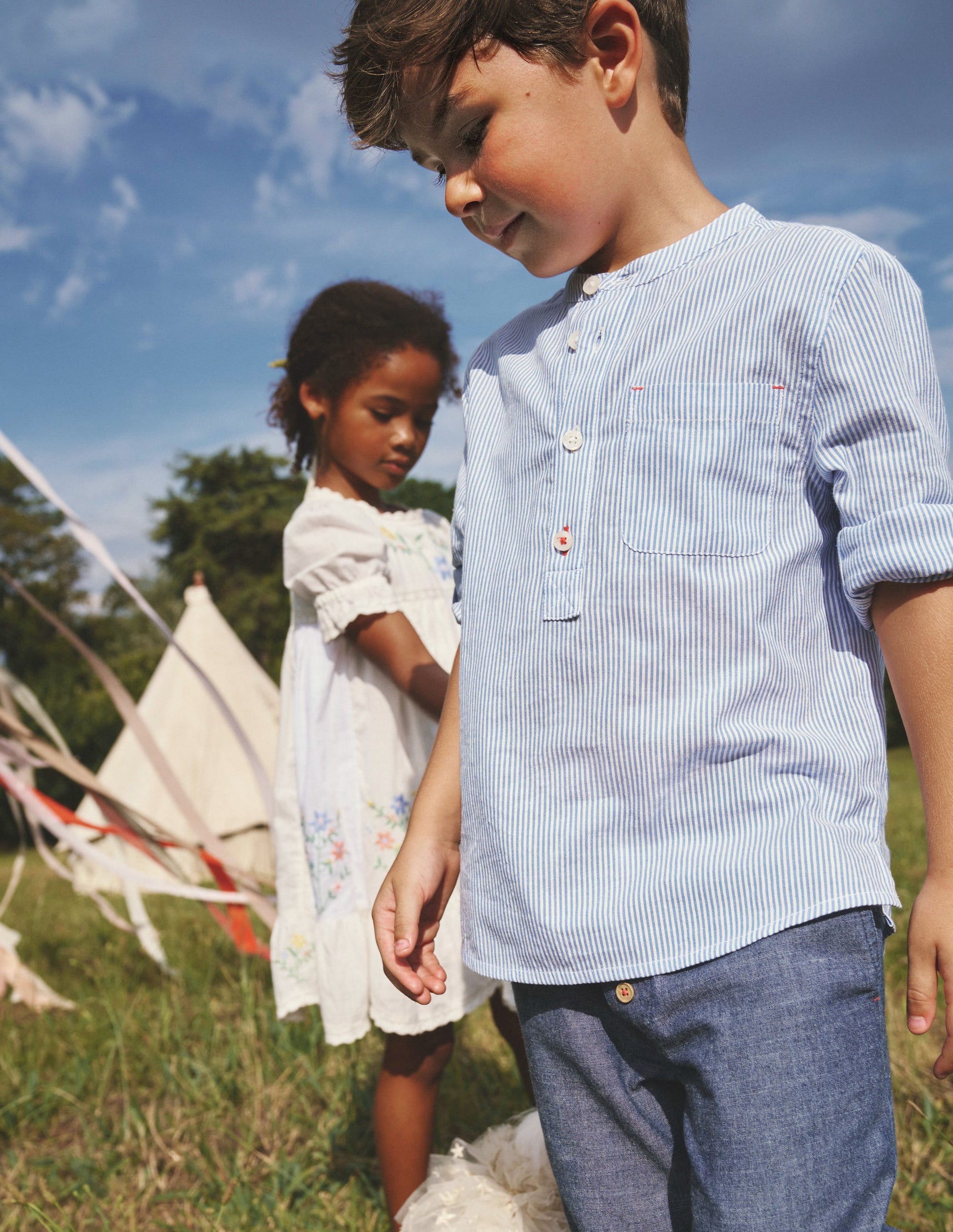 Grandad Shirt-Sapphire Blue Stripe-4